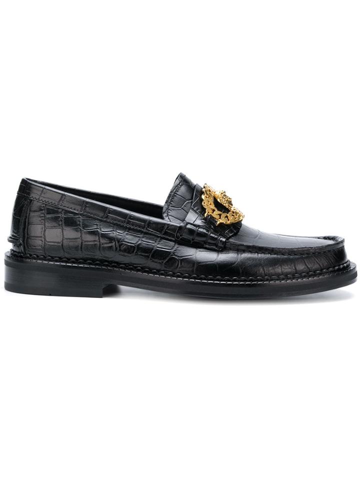 Versace Croco-embossed Loafers - Black