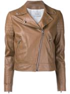 Yves Salomon - Classic Biker Jacket - Women - Silk/lamb Skin - 34, Brown, Silk/lamb Skin