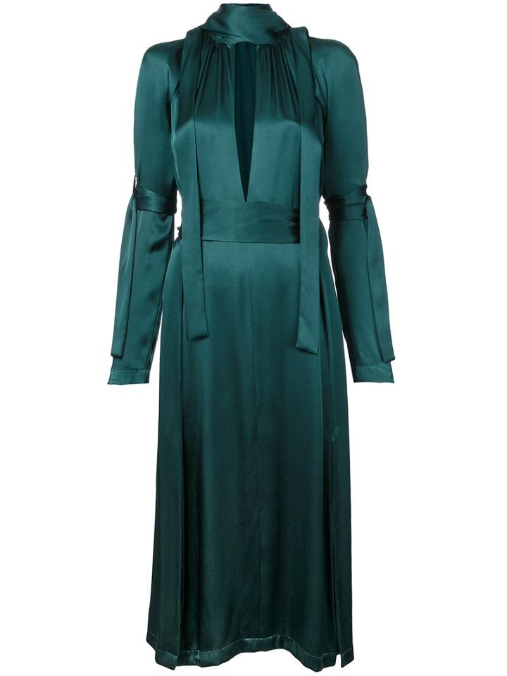 Kitx - Pussybow Dress - Women - Silk Satin - 14, Women's, Green, Silk Satin