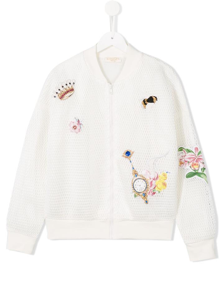 Monnalisa Appliquéd Bomber Jacket, Girl's, Size: 15 Yrs, White