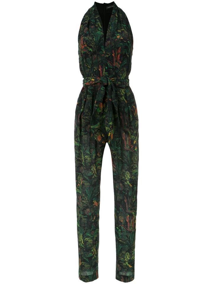 Andrea Marques V-neck Printed Jumpsuit - Green