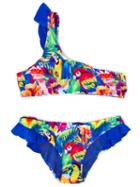Mc2 Saint Barth Kids - Tonga Ruffled Print Bikini - Kids - Polyamide/spandex/elastane - 10 Yrs, Girl's, Blue
