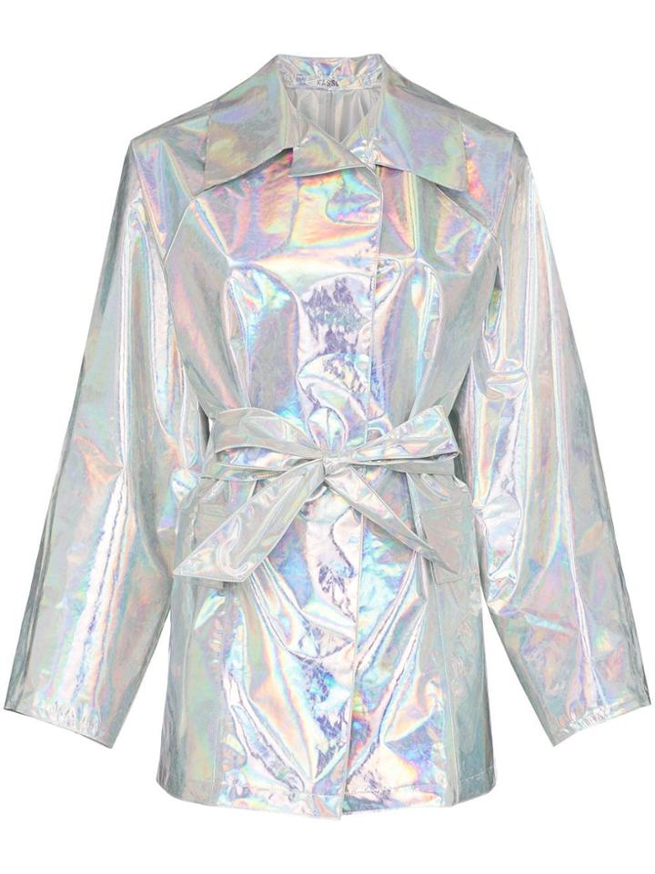 Kassl Belted Hologram Trench Coat - Metallic