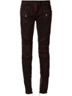 Balmain Biker Skinny Jeans, Women's, Size: 40, Red, Cotton
