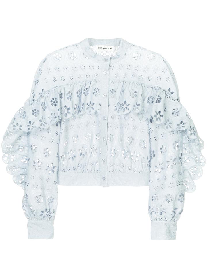 Self-portrait Anglaise Broderie Shirt - Blue