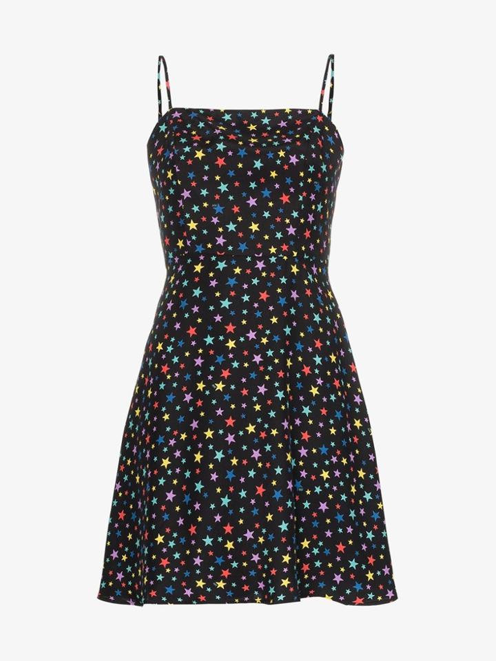 Hvn Nora Star Print Bias Cut Silk Mini Dress - Black