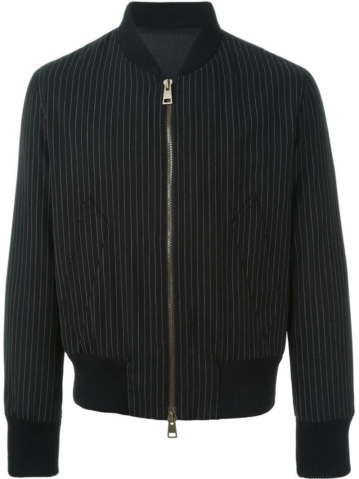 Ami Alexandre Mattiussi Pinstriped Bomber Jacket, Men's, Size: Small, Black, Wool