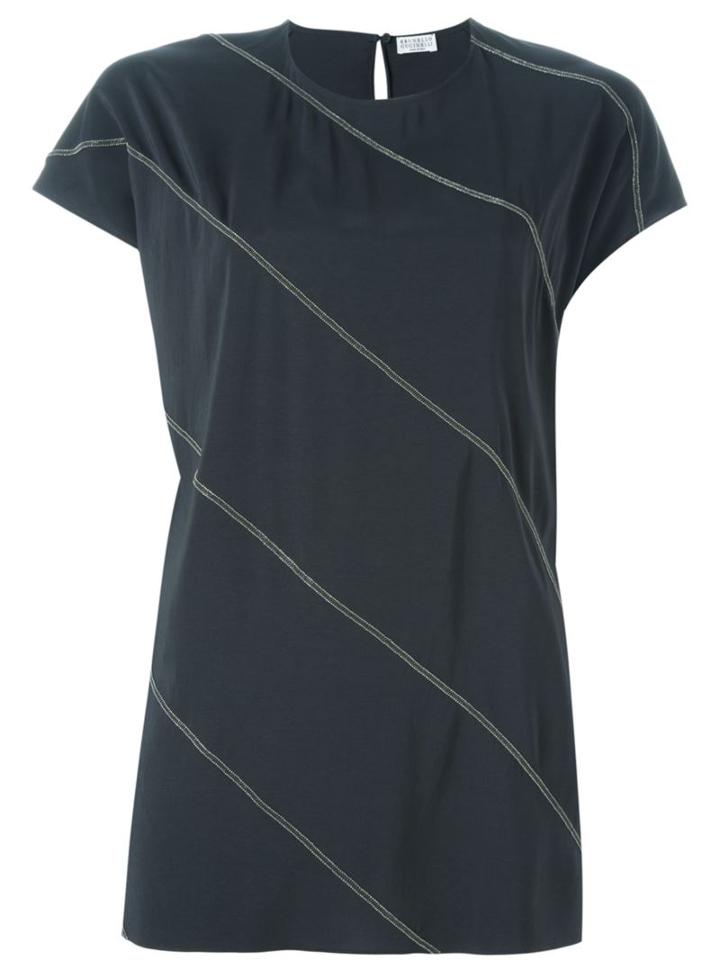 Brunello Cucinelli Diagonal Stripe T-shirt, Women's, Size: Large, Grey, Silk/spandex/elastane