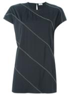 Brunello Cucinelli Diagonal Stripe T-shirt, Women's, Size: Large, Grey, Silk/spandex/elastane