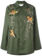 Night Market Bird Embroidered Jacket, Women's, Size: Medium, Green, Cotton/polyester/metal/glass