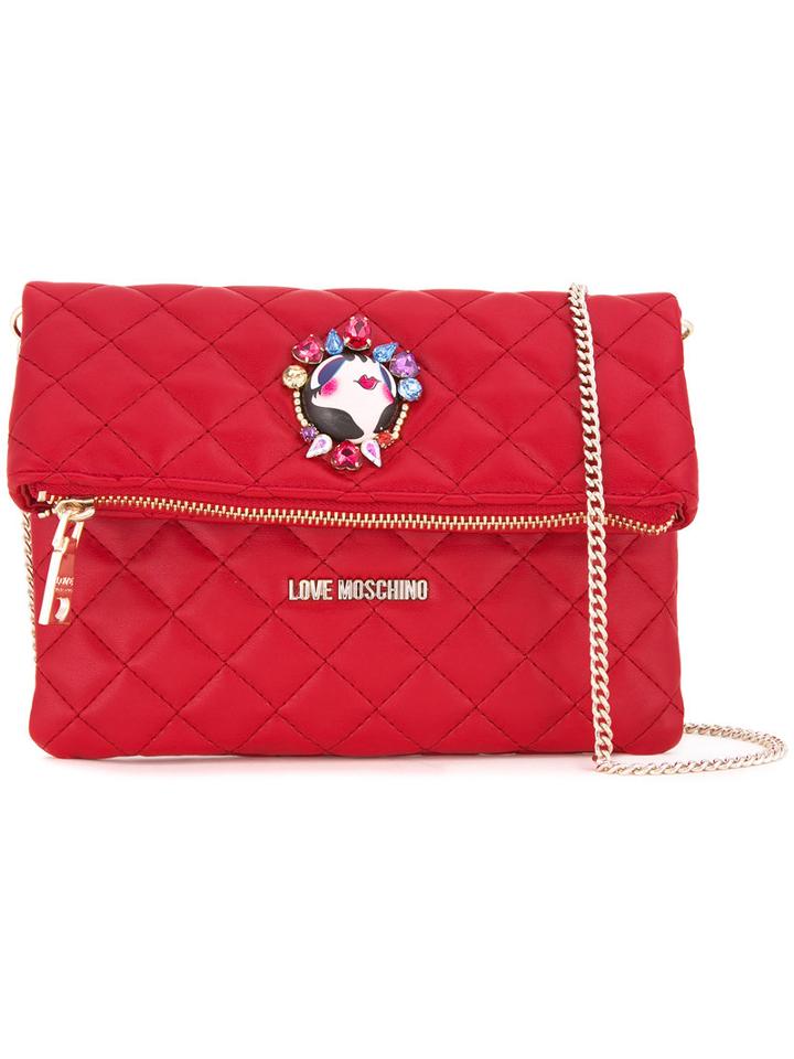 Love Moschino Studded Pin Shoulder Bag, Women's, Red, Polyurethane