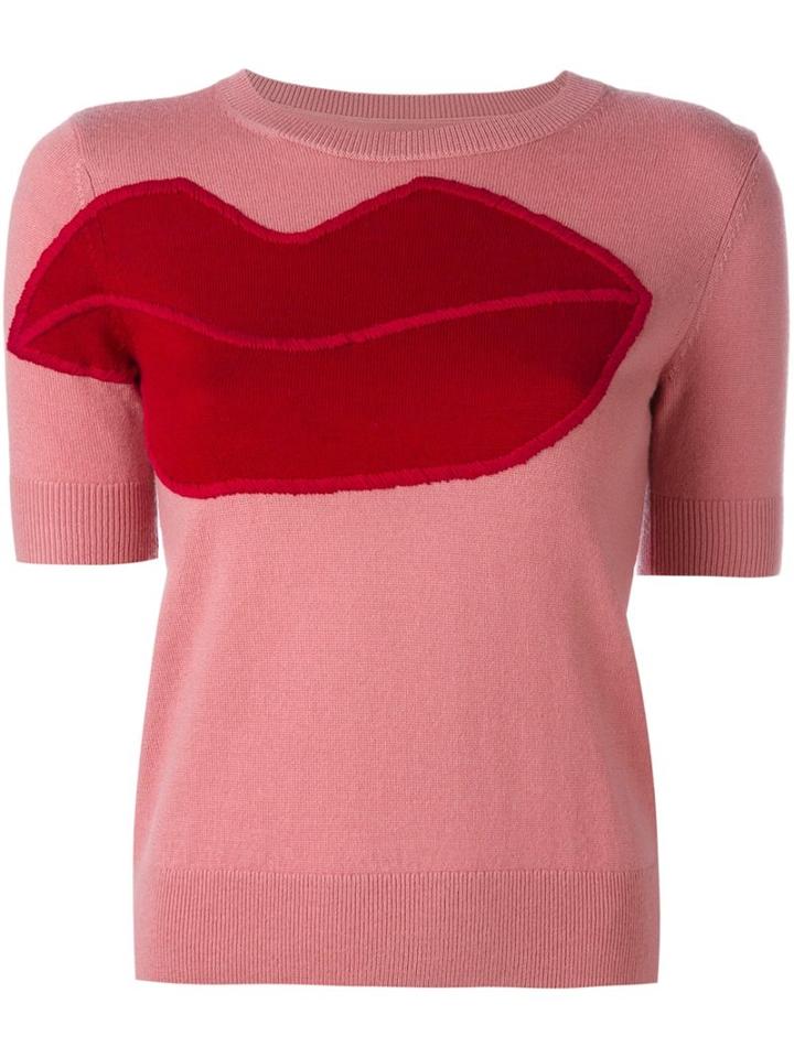 Alice+olivia Embroidered Lips Knitted Top, Women's, Size: Medium, Pink/purple, Cotton/wool