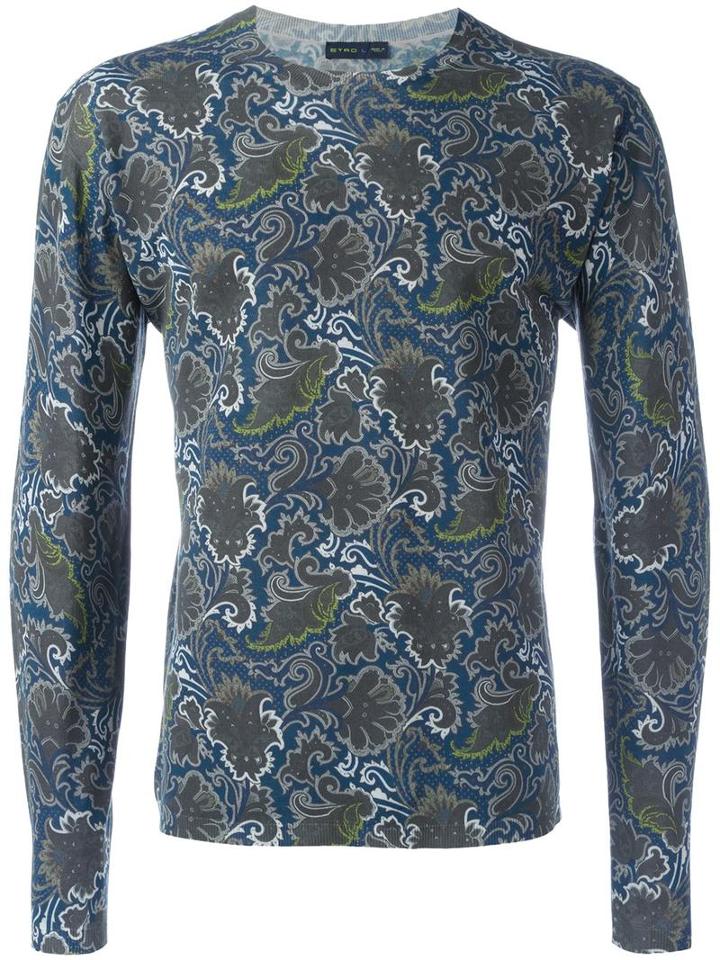 Etro Printed Jumper, Men's, Size: Xl, Blue, Cotton