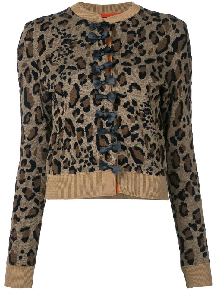 Muveil - Bow Button Cardigan - Women - Cotton/nylon/acetate/rayon - 40, Brown, Cotton/nylon/acetate/rayon