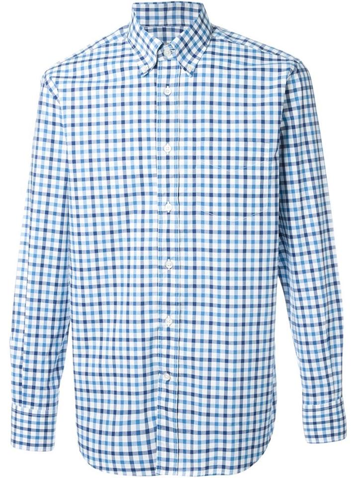 Canali Gingham Check Shirt, Men's, Size: Small, Blue, Cotton