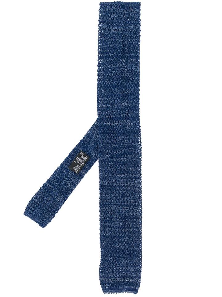 Barba Perforated Knit Tie - Blue