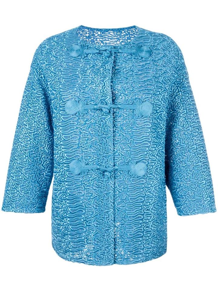 Ermanno Scervino Collarless Textured Jacket, Women's, Size: 42, Blue, Polyamide/polyester