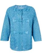 Ermanno Scervino Collarless Textured Jacket, Women's, Size: 42, Blue, Polyamide/polyester