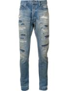 John Elliott Destroyed Slim-fit Jeans, Men's, Size: 32, Blue, Cotton/polyurethane