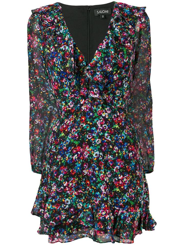 Saloni Floral Pattern Mini Dress - Black