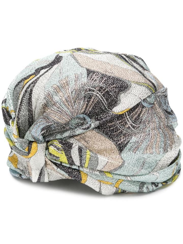 Emilio Pucci Frida Print Silk Lurex Turban - Grey
