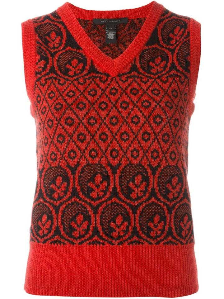 Marc Jacobs Intarsia Vest, Women's, Size: Large, Red, Polyester/wool/metallic Fibre