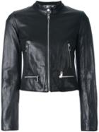 Dolce & Gabbana Cropped Leather Jacket, Women's, Size: 38, Black, Goat Skin/silk/polyester