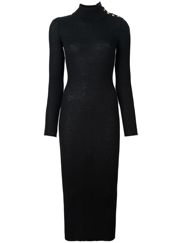 Balmain Turtleneck Maxi Dress, Women's, Size: 38, Black, Wool