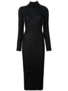 Balmain Turtleneck Maxi Dress, Women's, Size: 38, Black, Wool