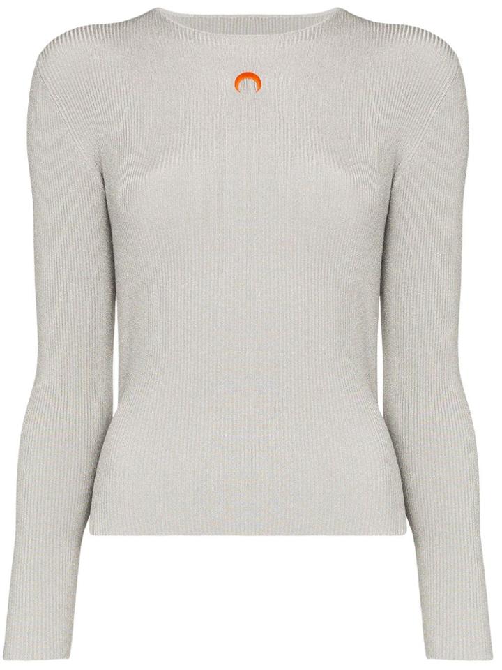 Marine Serre Moon Logo Ribbed Knit Top - Grey