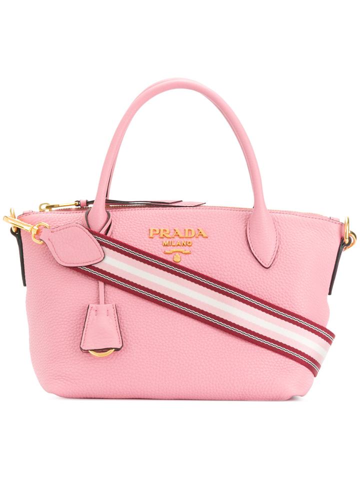 Prada Logo Plaque Tote Bag - Pink & Purple