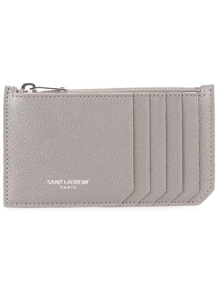 Saint Laurent Paris 5 Fragments Zip Pouch, Women's, Grey, Leather