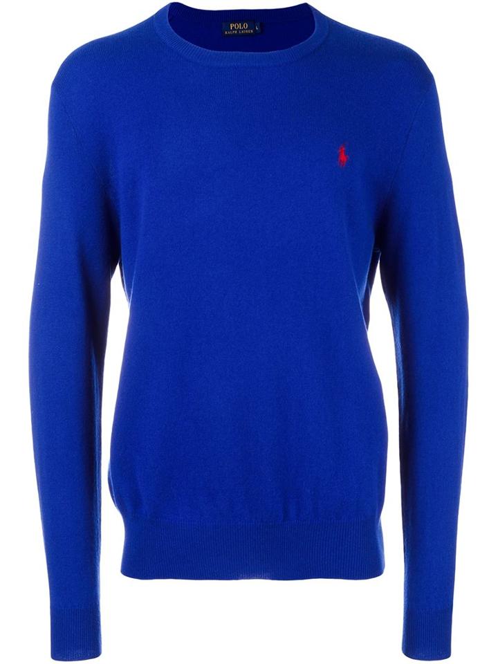 Polo Ralph Lauren Embroidered Logo Jumper, Men's, Size: Small, Blue, Wool