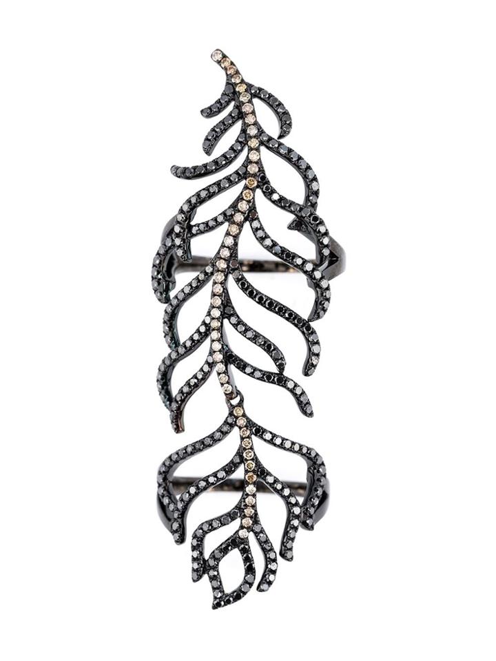 Rosa De La Cruz Long Diamond Feather Ring - Black