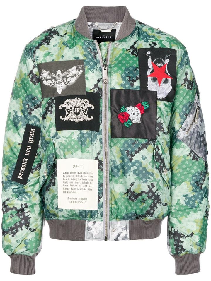 John Richmond Patch Detail Bomber Jacket - Green