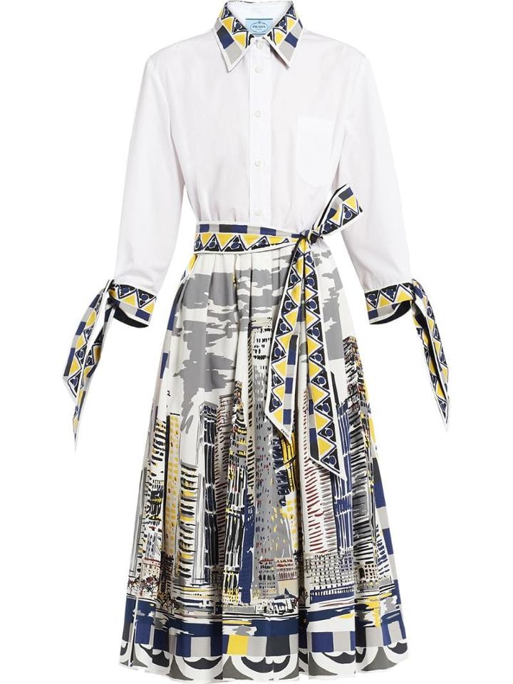 Prada New York Print Shirt Dress - White
