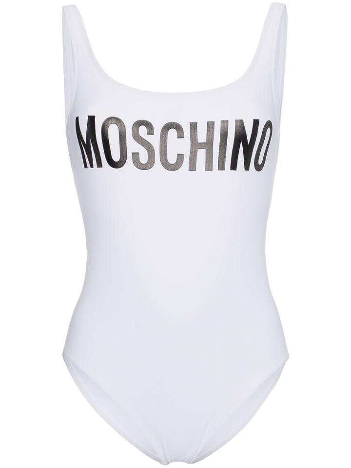 Moschino Logo Print Swimsuit - White