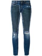 Dolce & Gabbana - Deconstructed Skinny Jeans - Women - Silk/cotton/calf Leather/glass - 38, Blue, Silk/cotton/calf Leather/glass