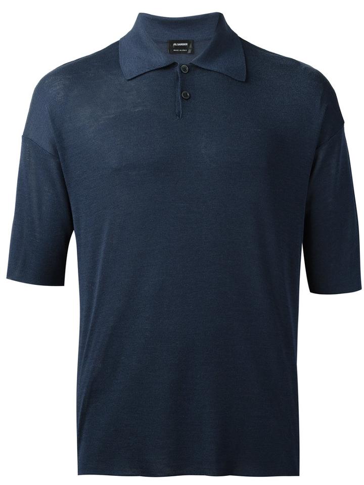 Jil Sander Short Sleeve Polo Shirt, Men's, Size: 48, Blue, Silk