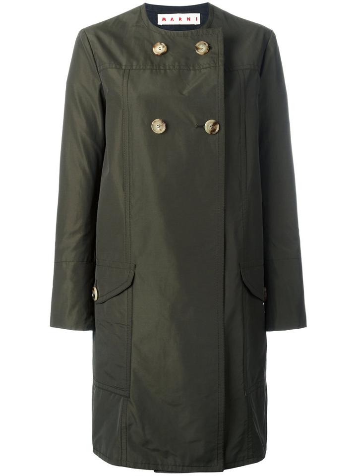 Marni Collarless Buttoned Coat, Women's, Size: 40, Green, Cotton/polyamide/acetate/cotton