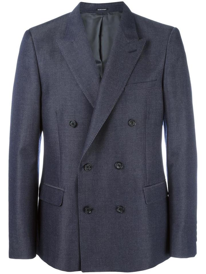 Alexander Mcqueen Double Breasted Jacket, Men's, Size: 48, Blue, Wool/mohair/viscose