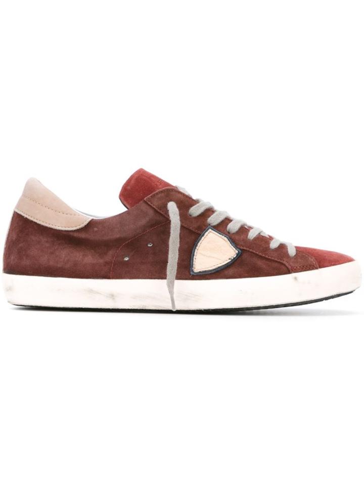 Philippe Model Logo Patch Sneakers, Men's, Size: 43, Red, Suede/leather/cotton/rubber