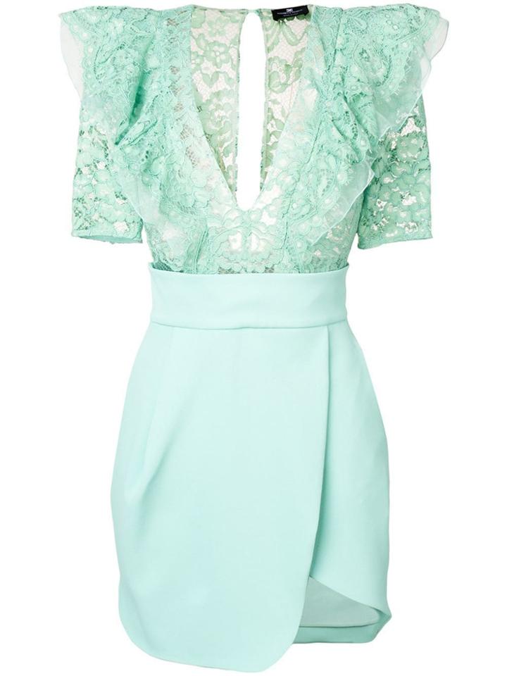 Elisabetta Franchi Lace Ruffled Dress - Green
