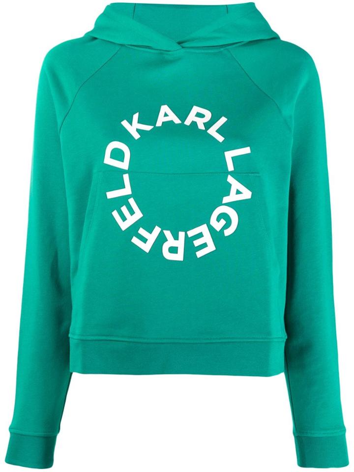 Karl Lagerfeld Cropped Hoodie With Circle Logo - Green