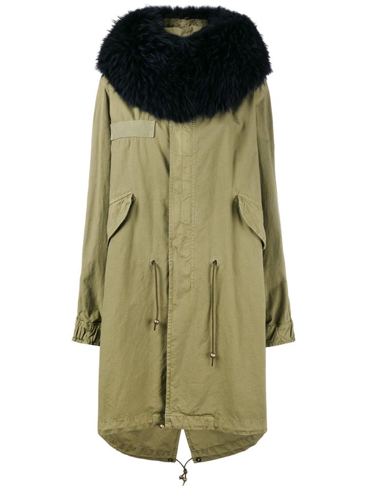 Mr & Mrs Italy Black Raccoon Fur Trimmed Parka - Green