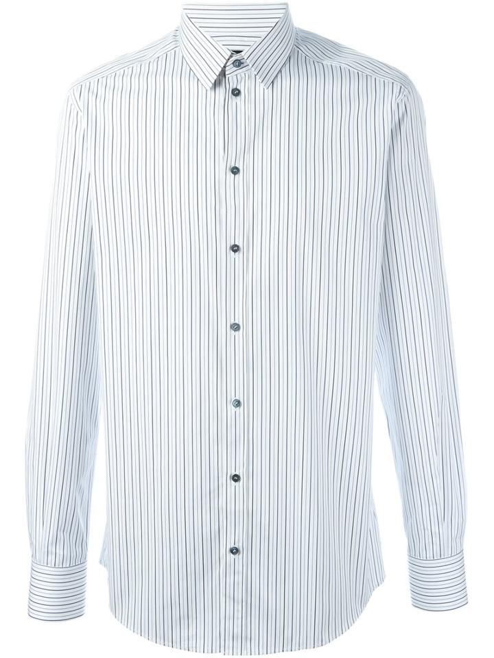 Dolce & Gabbana Striped Shirt, Men's, Size: 41, White, Cotton