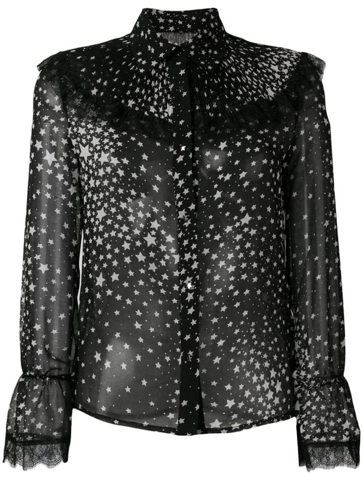 Jovonna Star Print Long-sleeve Blouse - Black