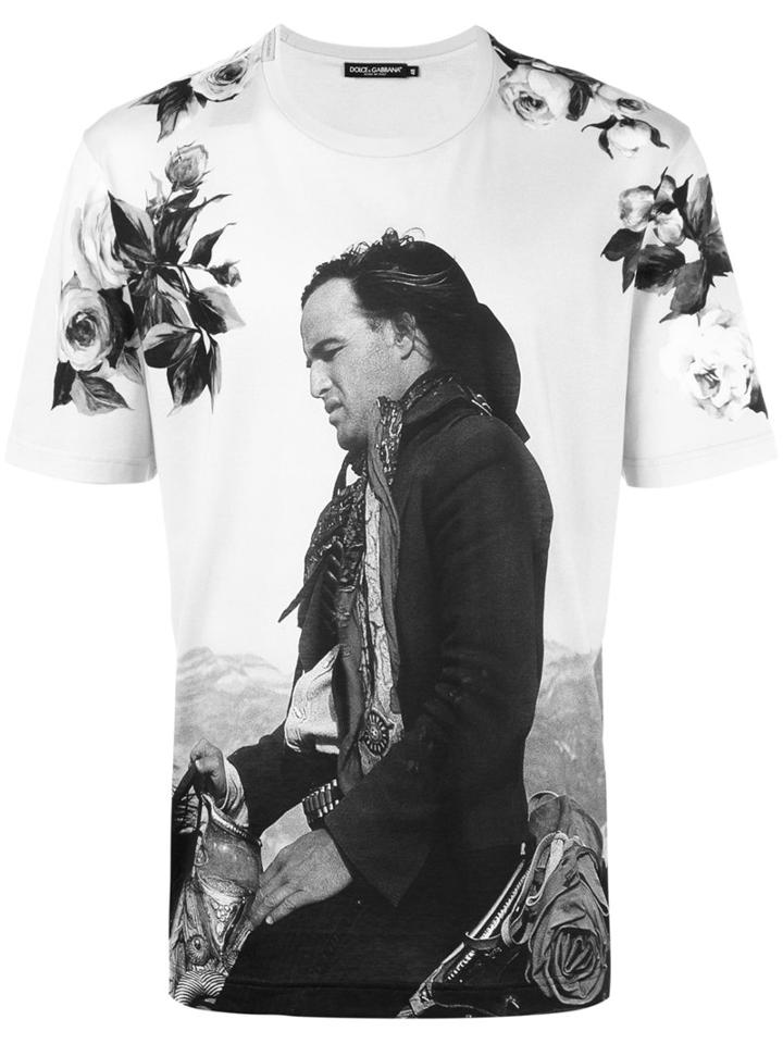 Dolce & Gabbana Floral Western Print T-shirt, Men's, Size: 52, Grey, Cotton