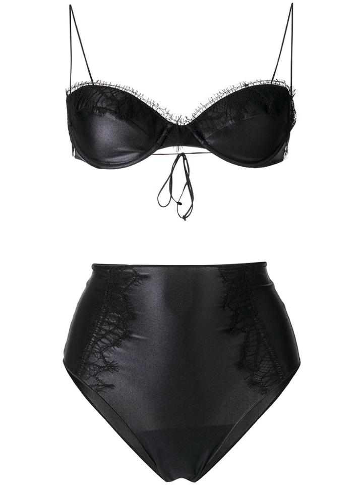 Oseree Lace Insert Bikini - Black