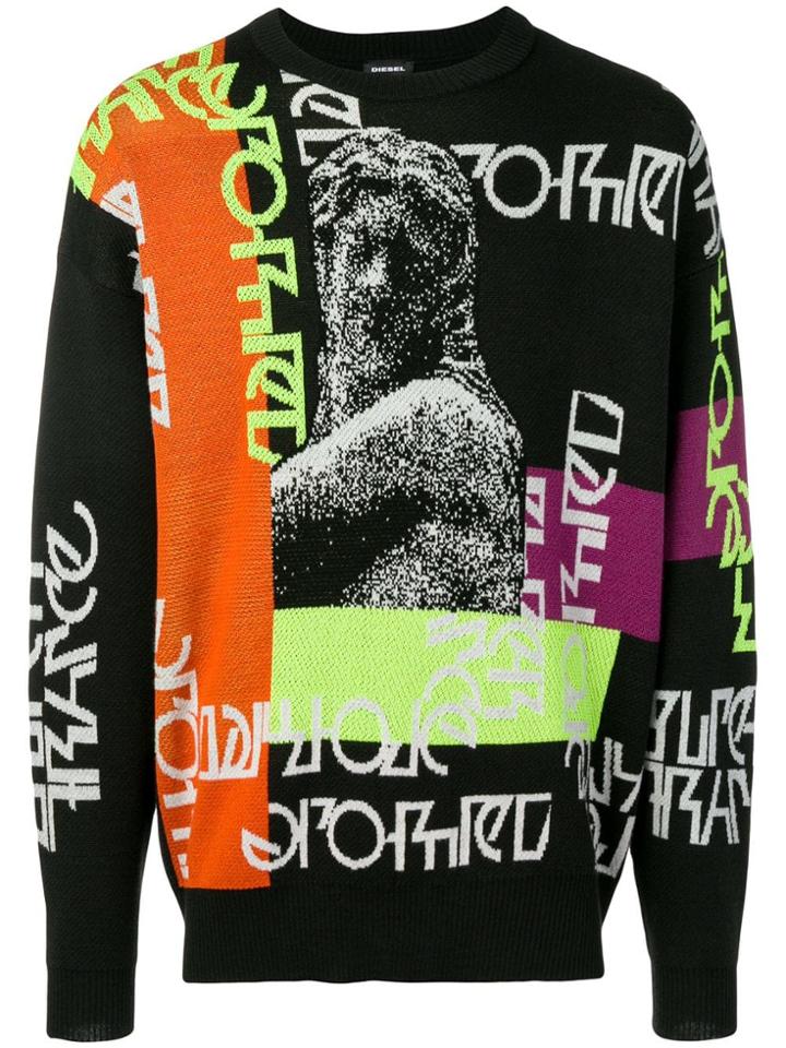 Diesel Jacquard-knit Wool Blend Pullover - Black